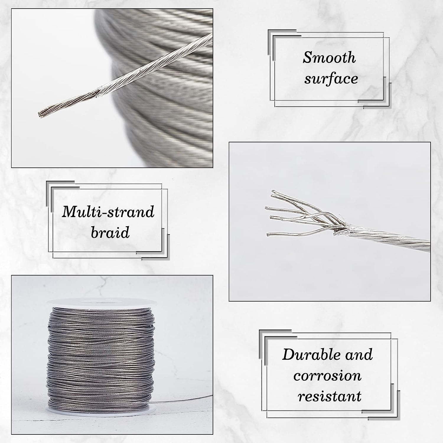 200fts 304 Stainless Steel Cable Wire Rope Strength Cable for Clothes Line Wires Outdoor Yard Craft Trellis Wire 0.8mm