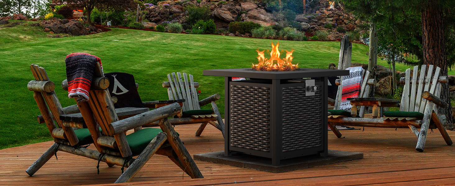 28"D x 28"W x 25"H Square Outdoor Propane Fire Pit Table 50000 BTU Steel Smokeless