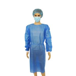 China SMS Bule Medical Gown with Long Sleeve and Knitted Cuffs Custom Size factory