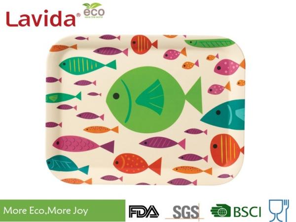 Ocean Fish Style Bamboo Fiber Tray , Shatter Proof Recycled Material Food