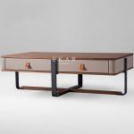 2 Drawer Wooden With Leather Rectangle Metal Frame Modern Coffee Table