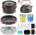 Non Stick Outdoor Cookware Set With Pot Pan Kettle Stainless Steel Cups