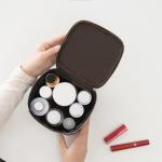 Metal Zipper PU Leather Cylinder Bucket Makeup Bag Case