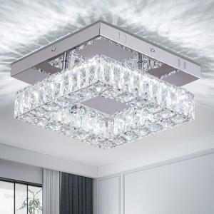 China Square Flush Mount Crystal Chandelier Ceiling Fan For Kitchen Bathroom factory