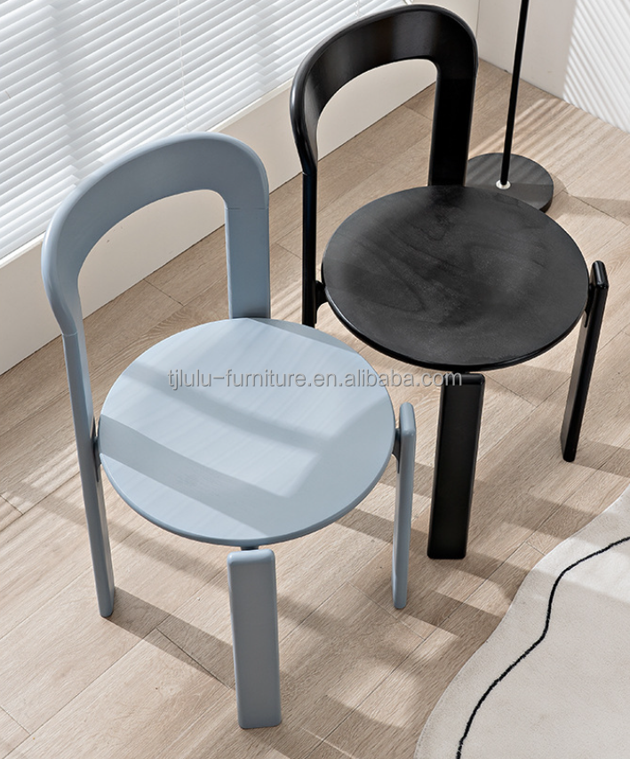 Customized Designs Nordic Solid Wood Dining Chair with Stackable Design and Lacquered Finish