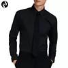 New fashion solid black slim fit shirts pattern shirt men's long sleeve casual