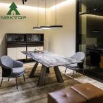 NEXTOP Stainless Steel Marble Top Dining Table Sets Art Base Rectangle