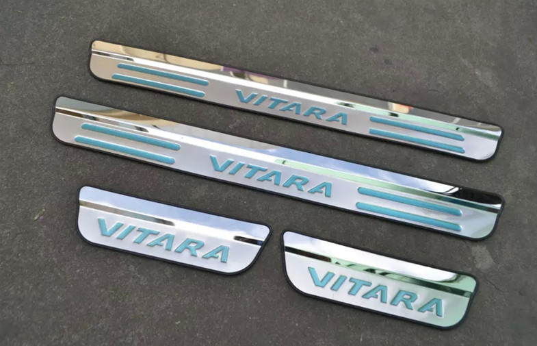 Inner And Outer Side Door Sill Plates For Suzuki Vitara 2015 , Stainless Steel Material