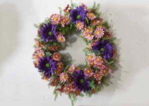 China 53cm Pink Purple Fake Chrysanthemum Wreath With Green Fern factory