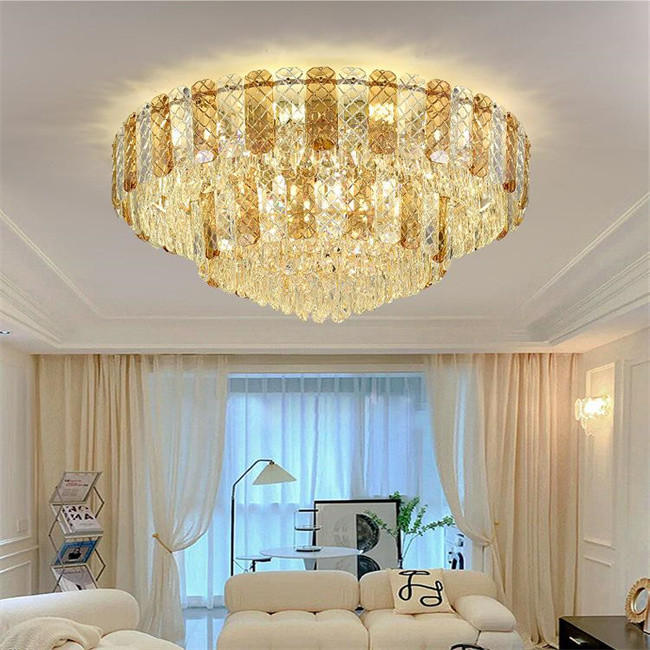 400cm*400cm*280cm Voltage 85V-265V Gold Iron Crystal LED Ceiling Light for Luxurious Space
