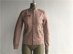 Pink Color Womens PU Faux Leather Bomber Jacket With Rib Neck TW77437