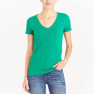 China Summer Women's V - Neck Cotton Casual T Shirts , Jersey Knit Ladies Short Tops factory