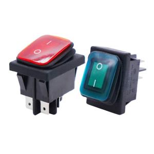 China Oil Proof 4 Pin 2 Position On Off Red Green Lamp Rocker Switch With Indicator Light factory