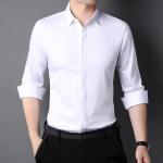 Stand Collar Mens Plain Shirts for Adult Leisure in Polyester Viscose Acrylic