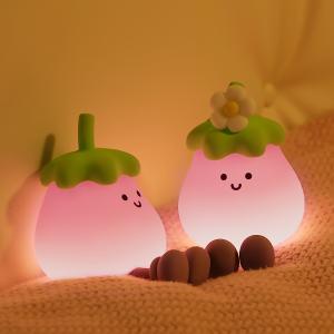 China Vegetables Small Eggplant Silicone Lamps USB Rechargeable Bedroom Bedside Pat Night Lights For Gifts factory