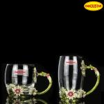 330ml 350ml Decorated Enamel Glass Cup BPA Free With Spoon