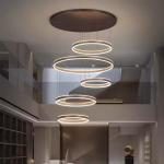 Hotel Villa Stairs High Ceiling Hanging Black Coffee Gold Round Circle Ring Led