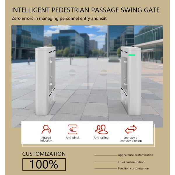 China HCW CW406 Swing Barrier Turnstile Gate With 8 Pairs Infrared Detection Sensors Fast Speed 30-60 Person/Minute And 5 Million Times Life Span factory