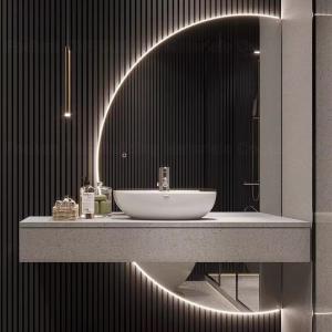 China Half Moon Frameless Backlit Bathroom Mirror Smart Led Light Wall factory