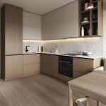Modern Apartment Wooden Veneer Matt Lacquer Finished Kitchen Cabinets
