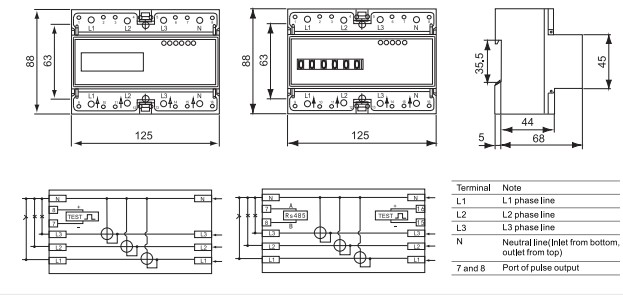 Factory supply Three phase 7P Din-rail energy meter with rs485 electronic watt hour meter
