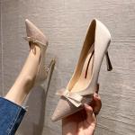 087770-8 European And American Sexy Pointed Toe Thin High Heels Stiletto Bow All