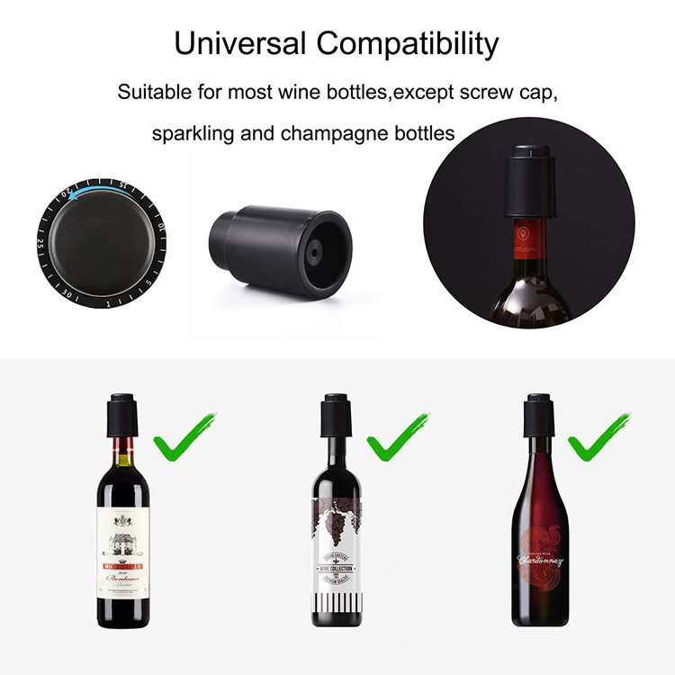 Vacuum Wine Champagne Bottle Stoppers Wine Cork Preserver With Time Scale Record