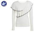 Cross Flouncing Womens Knit Pullover Sweater Crew Neck Constrast Color Edge