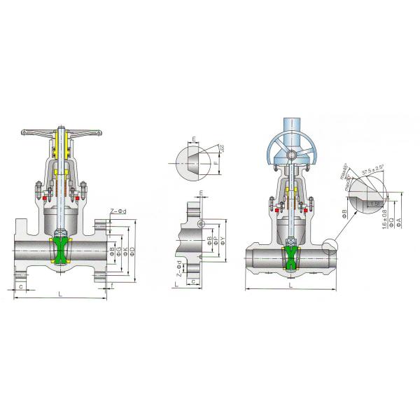 Pressure Sealing Cast Steel Gate Valve Dimenions Drawing For 1500LB-2500LB