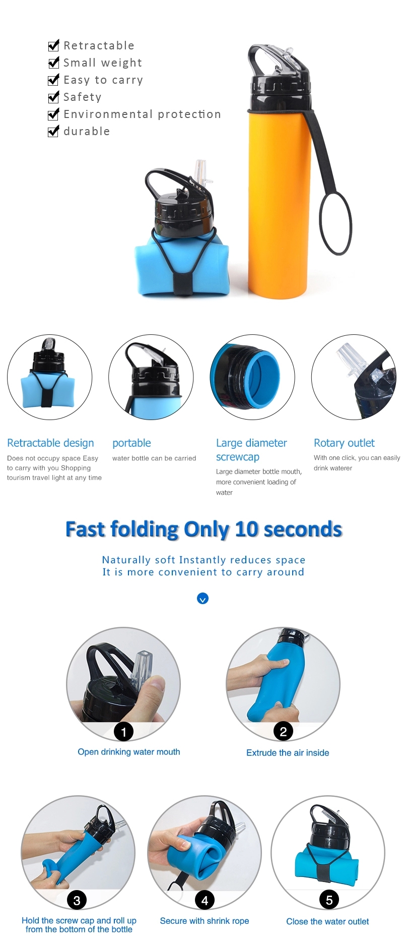 600ML Collapsible Silicone Water Bottle