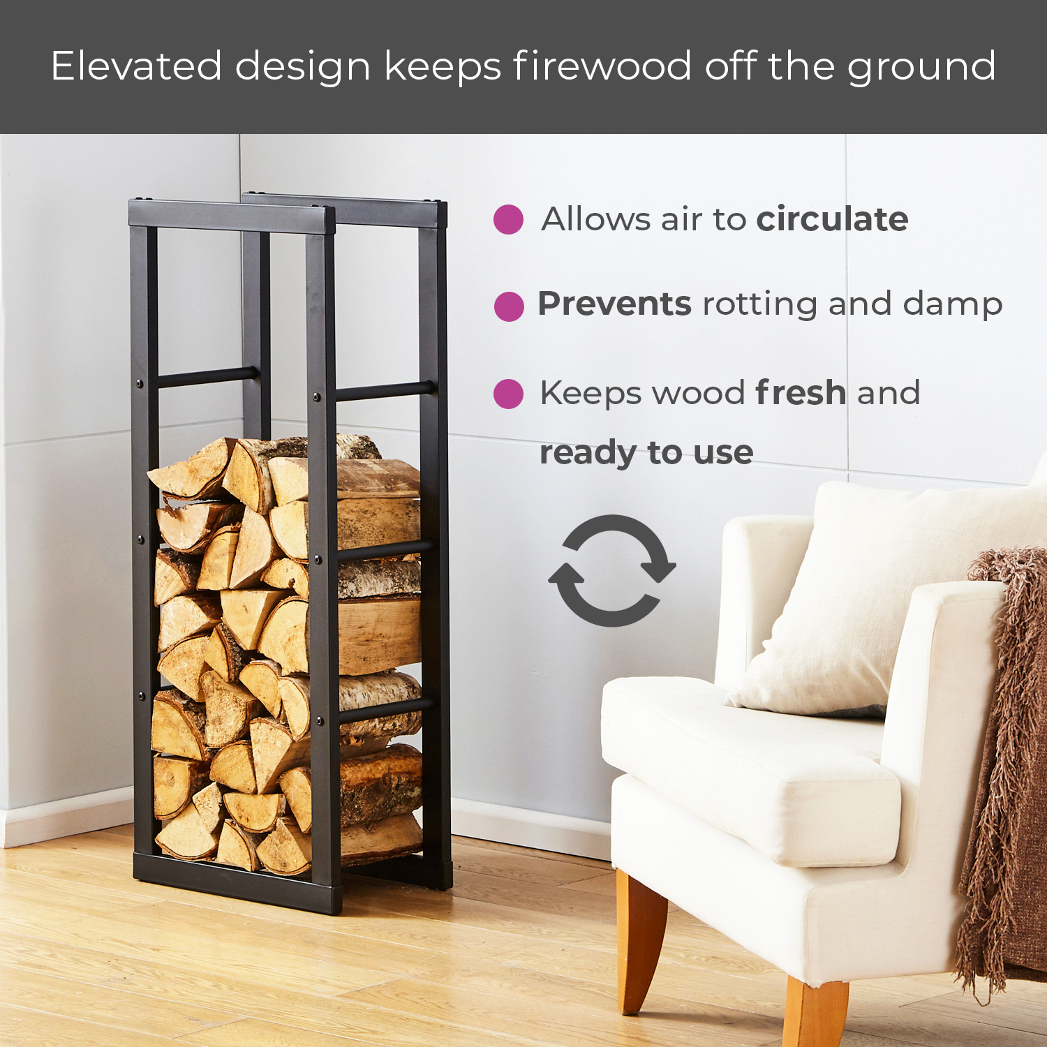Sturdy Steel Firewood Storage Rack for Indoor and Outdoor Large Size W40x D25 x H150cm