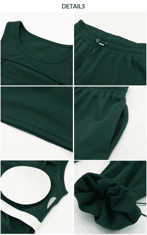 Autumn Winter Stylish Gym Fitness Set Outdoor Jogger Trousers Workout Yoga Crop Top Two Piece Activewear Set