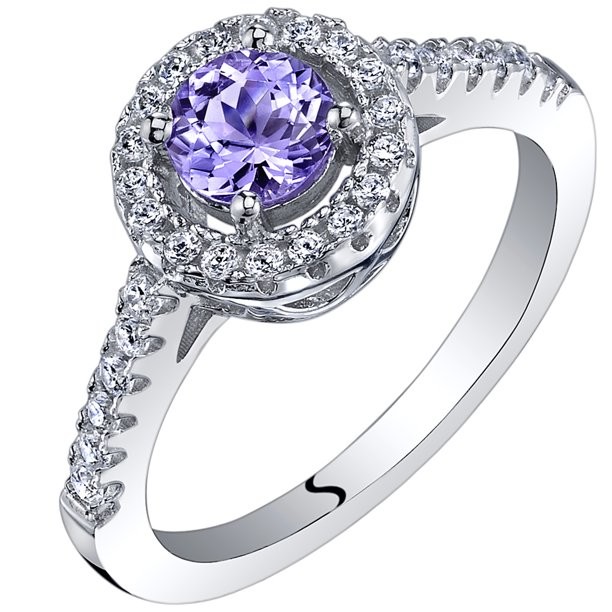 Nature 0.5 ct Round Tanzanite Halo Ring in Sterling Silver Engagement Ring