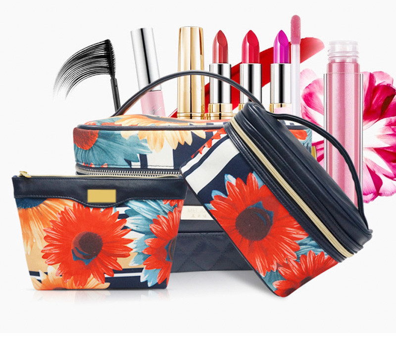 Custom PU Leather Women Travel Cosmetic Bag Set