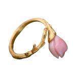 Women Sterling Silver Natural Pink Shell Tulip Gold Plated Ring Open Adjustable