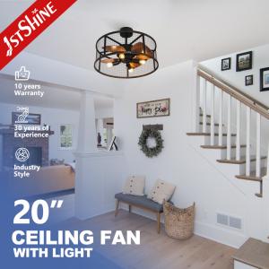 China 20 Inch Small Bedroom Ceiling Fan with Light MDF Blades Metal Cage Remote Control factory