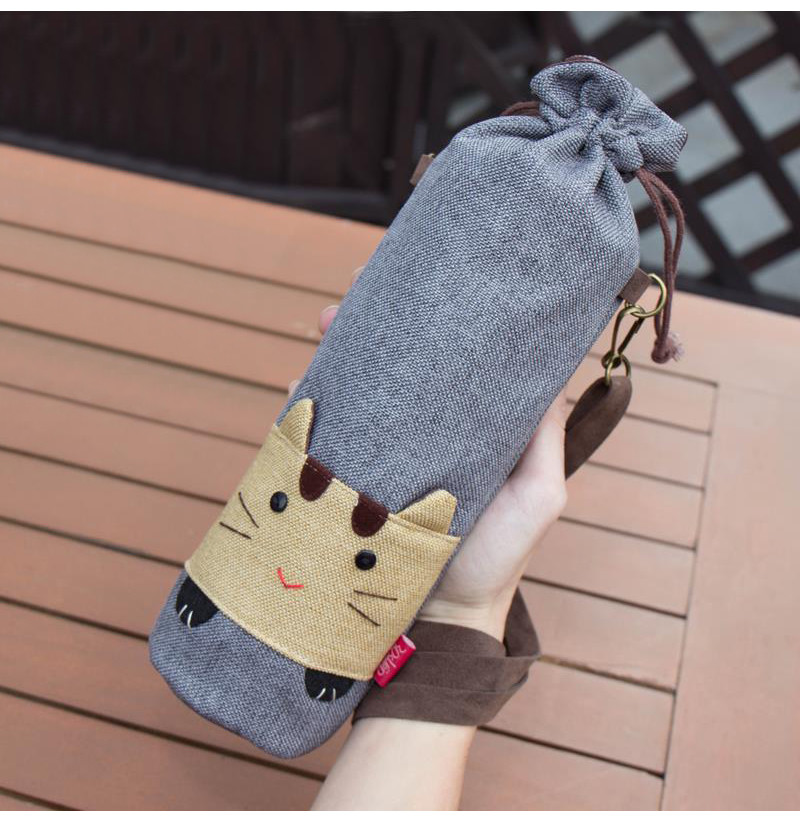 Cute Animal Print Organic Cotton Canvas Drawstring Beer Holder Bag
