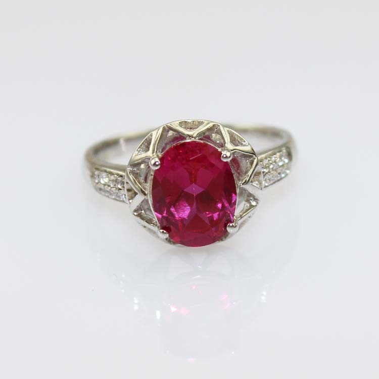 Created Amethyst Sterling Silver Ring with Cubic Zirconia (R112)