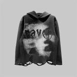 Dtg Pullover Hoodie Acid Wash Distressed Ripped Raw Hem Crop Hoodie Men Needle