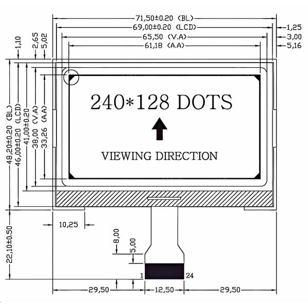 2.9 Inch COG Monochrome LCD Display 240x128 FSTN Dual Interface COG Dot Matrix Display