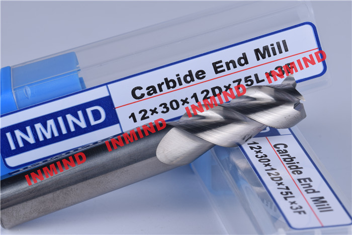 HRC50 8mm / 10mm / 12mm Aluminium End Mill 3 Flute No Coating 45º Helix Angle