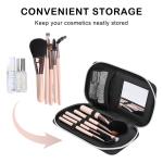 Small Luxury Custom Cosmetic Bag Black Leather Makeup Pouch Women 7X1X3.9 Inch