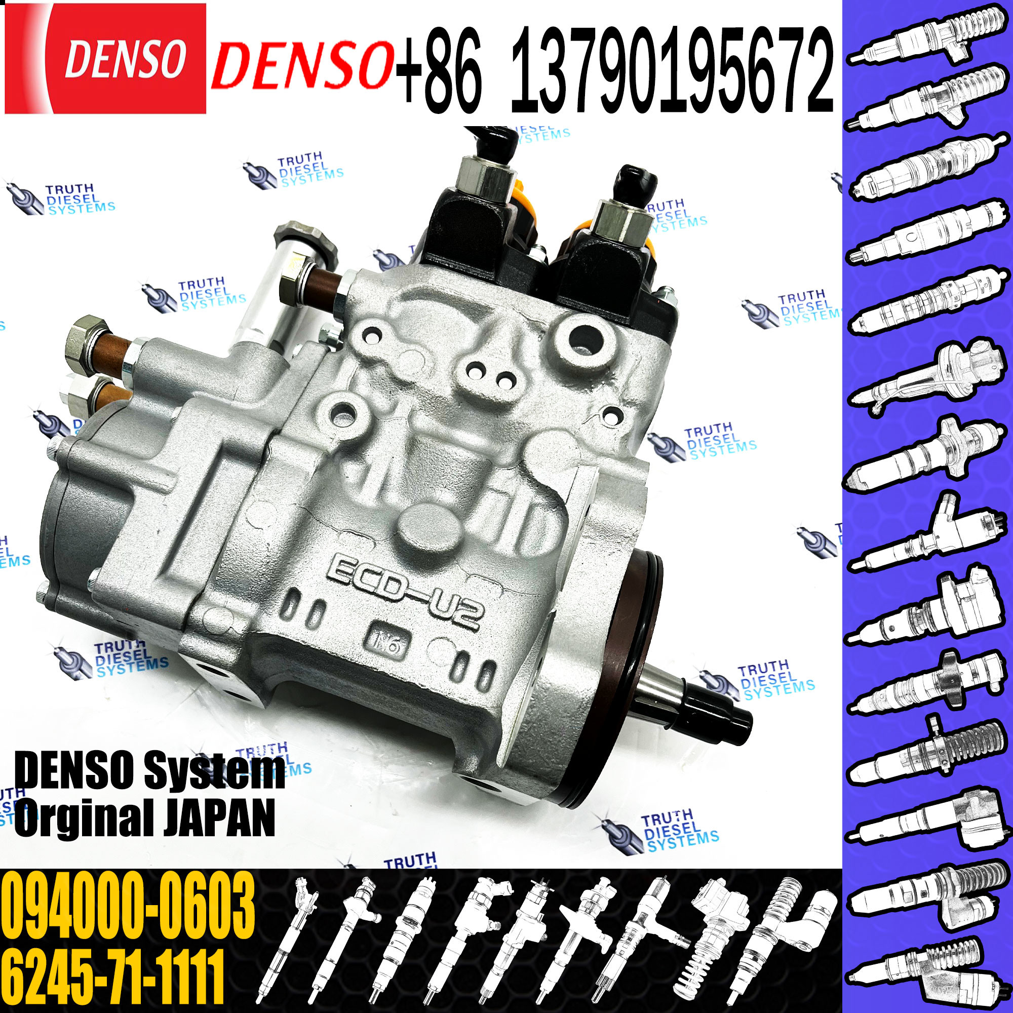 Fuel Pump 6245-71-1111 094000-0603 for Excavator PC1250-8 Wheelloader Wa600-6 Engine SAA6d170e-5