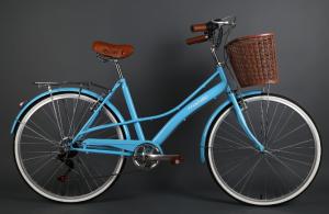 China EN standard steel 26 inch OL retro city bike for lady with Shimano 7 speed with basket and carrier factory