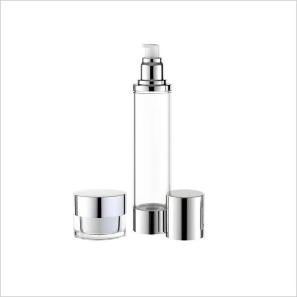 50ml 60ml Clear Cylinder Round Airless Bottles With Aluminum Finish Treatment