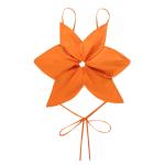 Flower Hollow Women Crop Top , Lace Up Halter Backless Crop Top