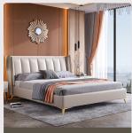 Luxury 1.8 M Modern Bedroom Furniture Khaki Color Double Leather Bed