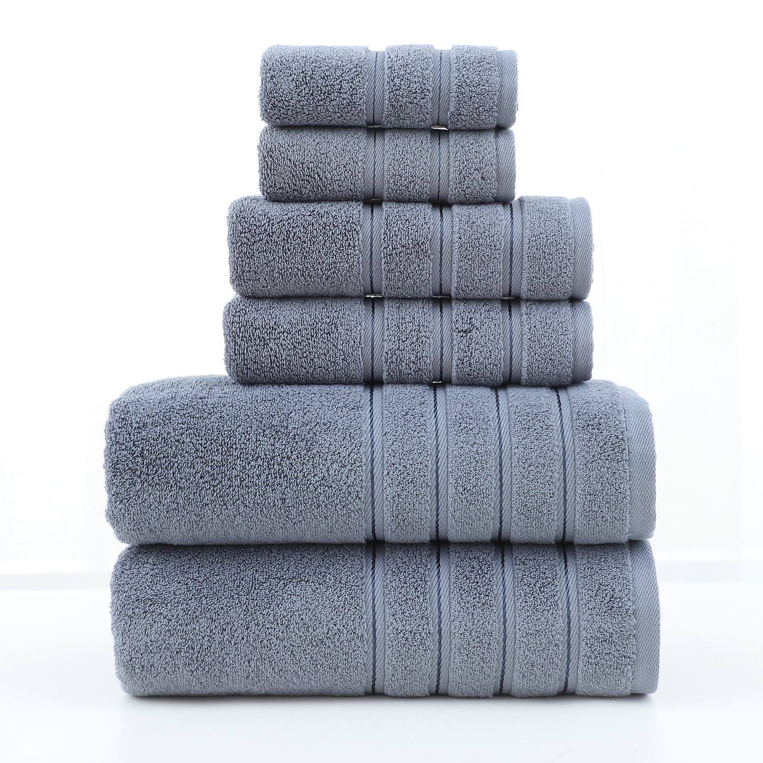 Upgrade Your Bathroom with this Thickened and Combed Cotton 6-Piece Towel Set in White