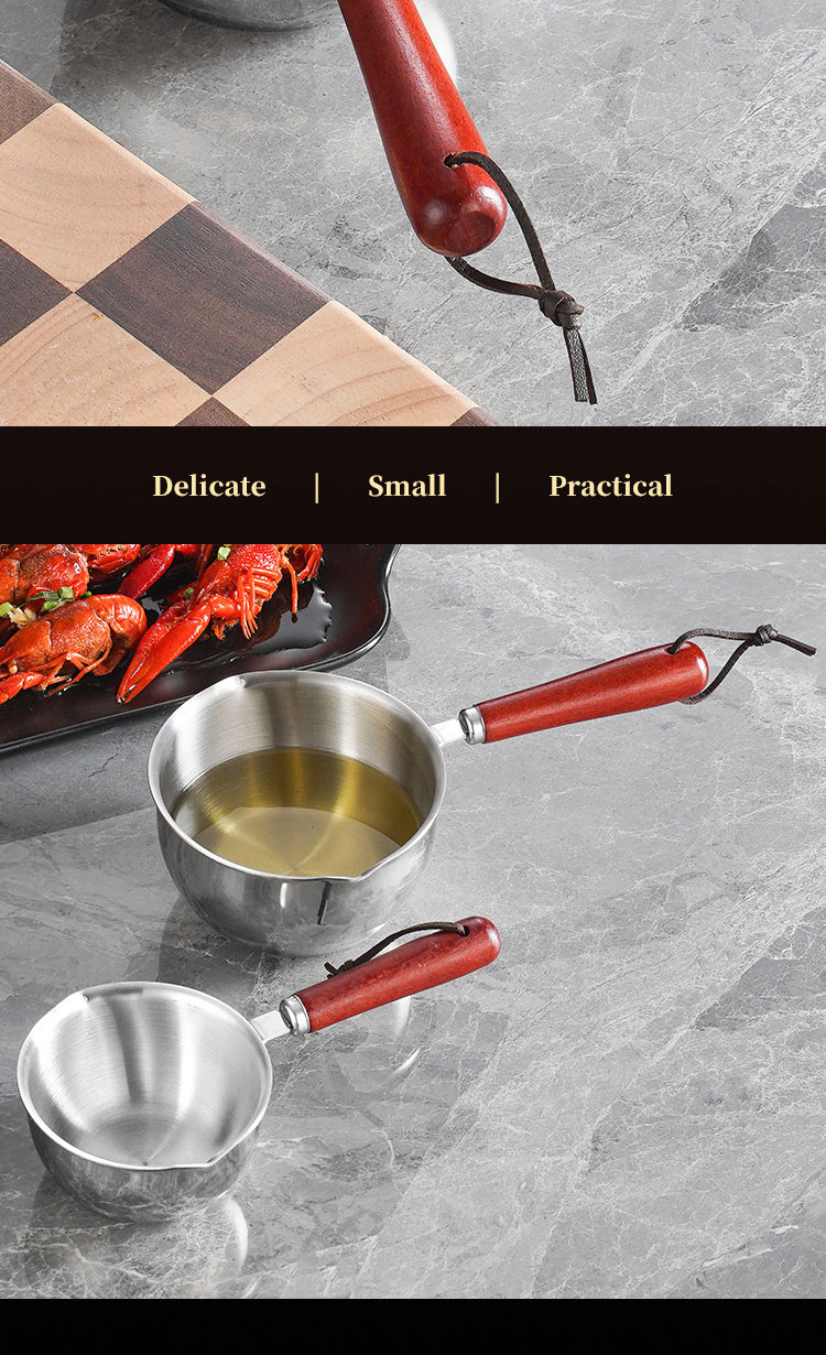 New Arrival Cooking Pot 18/8 Stainless Steel Frying Egg Pot Pan Cooking Pan Spilled Oil Pot With Wooden Handle