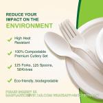 Compostable Cutlery Set Eco-Friendly Heavy Duty Utensils (50 Forks, 50 Spoons,